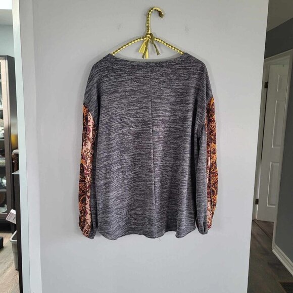 Style & Co Heather grey bodice sweater with orange, rust and black pattern - Picture 2 of 10